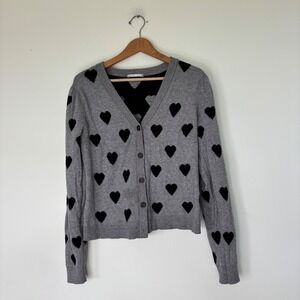 Kaily K Gray Heart Cardigan Preppy Cute Size Medium